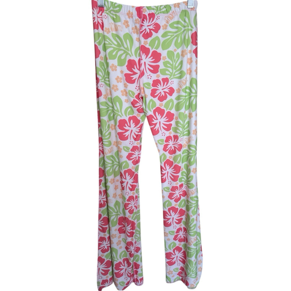 OMIGHTY White Green Floral Hibiscus Trousers Size Small